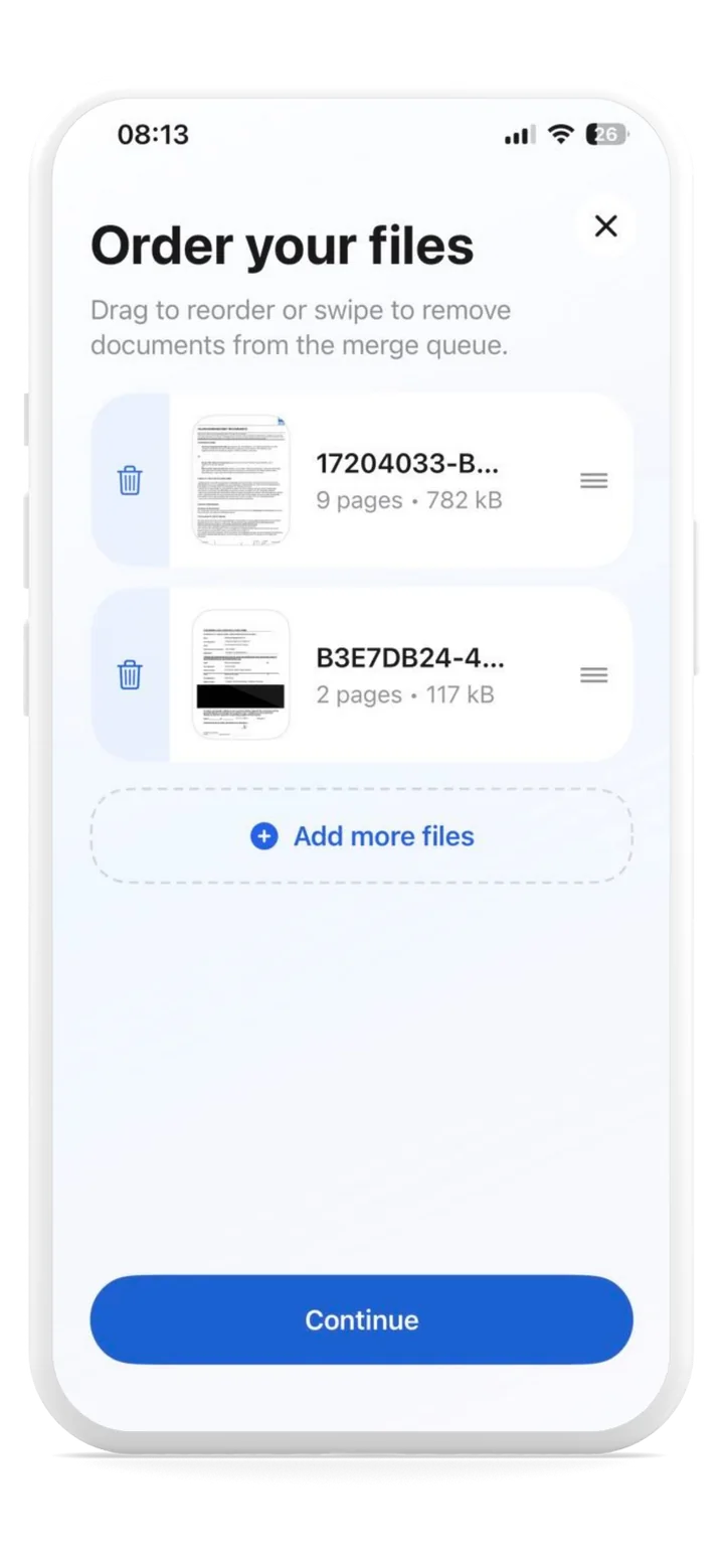 ScanlyGo merge and compress tools for combining and reducing PDF files